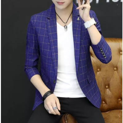 Classic Royal Blue Cotton Blazer For Men